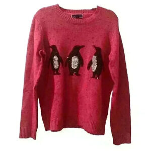 Karen Scott Embellished Sequins Penguin Sweater Pink Size‎ Medium